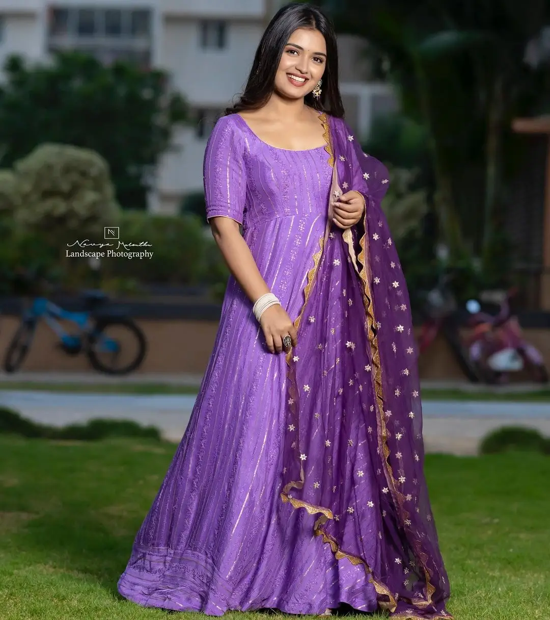 ETV Actress Priyanka Jain Wearing Violet Gown